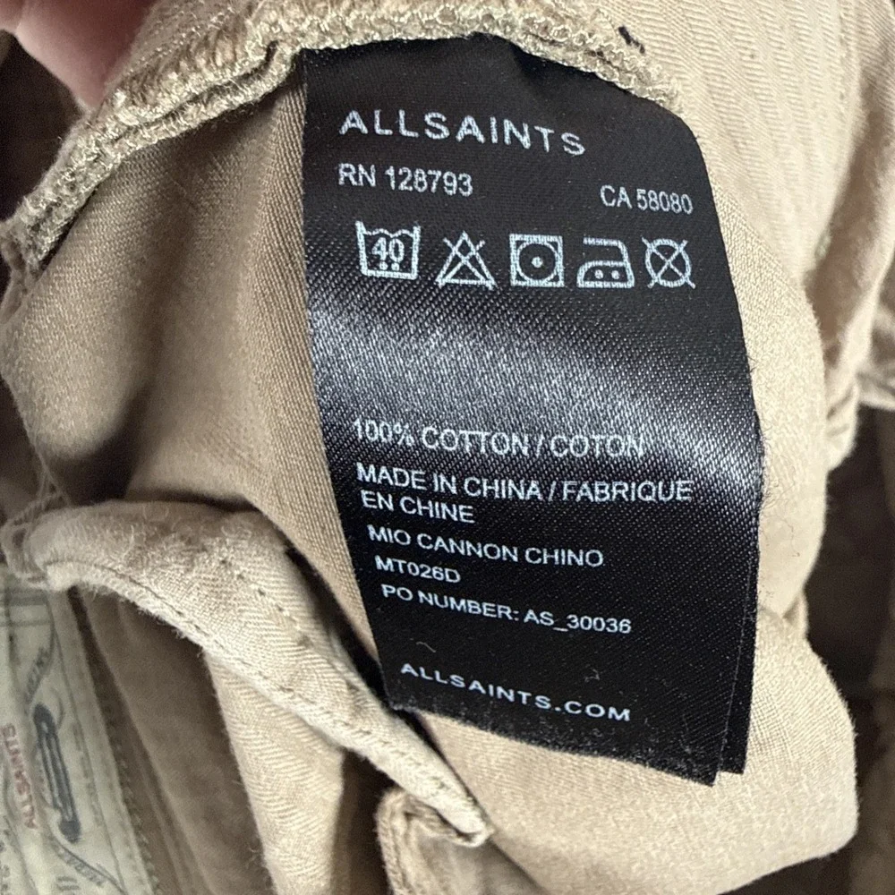 AllSaints Cannon‎ Chino Men's 32 (34x25) Dark Khaki Slim Straight Button Fly